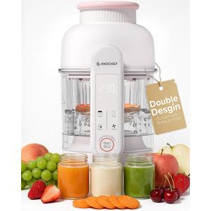 AMZCHEF Baby Food Maker with Auto Steam & Blend, 9in1 Baby Puree Maker with Foodgrade glass, BPAFree & Easy Cleaning, Touch Screen, Dishwasher Safe, Offwhite
