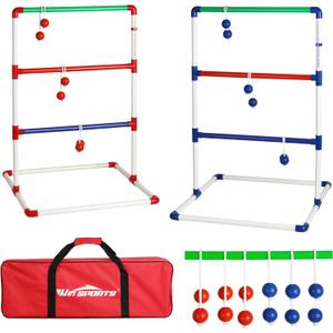 Ladder Toss Outdoor Game Set - Win SPORTS Indoor Ladder Ball Toss Game with 6 Weighted Bolos, Carrying Case and Sand Weighted PVC Piping,Games for Adults, Kids, Family