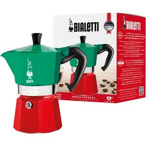 Bialetti - Moka Express Italia Collection: Iconic Stovetop Espresso Maker, Makes Real Italian Coffee, Moka Pot 6 Cups (9 Oz - 270 Ml), Aluminium, Colored in Red Green Silver