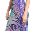 R&M Richards Women's Sequin Feather Pattern Fitted Dress W/V-Neckline & Godet Skirt | Evening Party Cocktail Wedding Guest (Navy/Violet) 18Plus