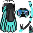 Snorkeling Gear for Adults,3 in 1 Snorkel Set with Panoramic View Diving Mask Anti-Fog Anti-Leak,Dry Top Snorkel,Fins and Travel Bag for Swimming,Snorkeling and Travel Diving (Black)