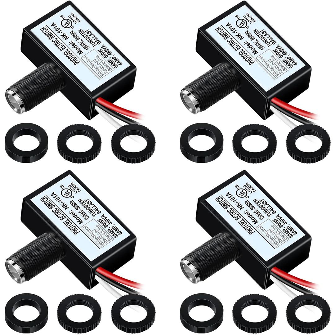 Pack of 4 120V AC Photoelectric Switch Light Control Sensor Button Switch with Automatic Illumination Detection Circuit, Dusk to Dawn Senso