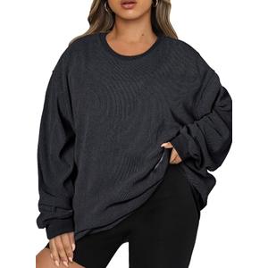 Eytino Women Plus Size Sweatshirts Long Sleeve Crew Neck Casual Oversized Soft Pullover Tops Shirts,5XL Black