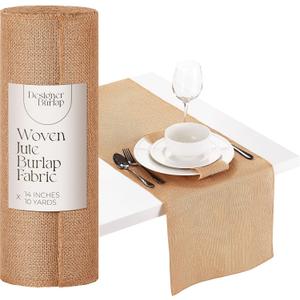 Table Runner, 14" x 10 Yards Rustic Farmhouse Dcor for Dining Room, Coffee, Tea & Outdoor Tables Woven Jute Fabric Roll for Centerpieces or Placemats