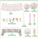 Teenyyou 148 Pcs Wildflower Party Decorations Flower Happy Birthday Baby Shower Banner Disposable Tablecloths Plates Cups Napkins Forks Spoons Floral Party Decor for Spring Birthday Decorations