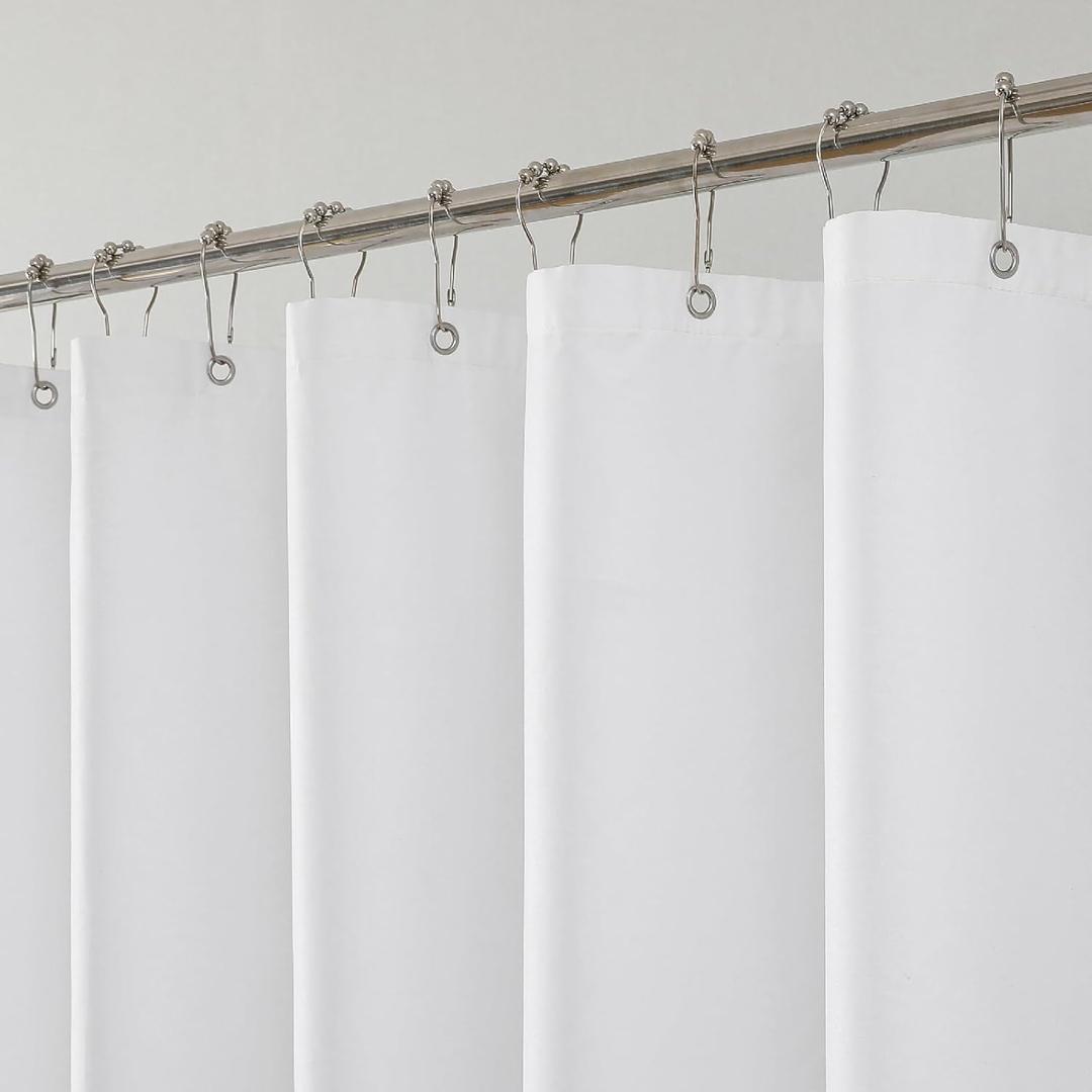 Water-Repellent Fabric Shower Curtain Liner - Hotel Quality Machine Washable, 3 Heavy-Duty Magnets with Rustproof Grommets & Weighted Hem, Stall Size 54x72in White
