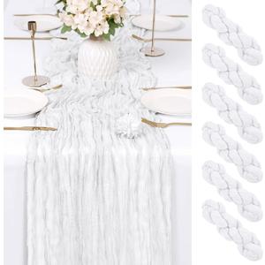 6 Pack White Cheesecloth Table Runner 17x108 Inch Semi Sheer Boho Gauze Cheese Cloth Fabric Table Runners Table Decor for Wedding Party Baby Shower Birthday Home Decor Garden Farmhouse