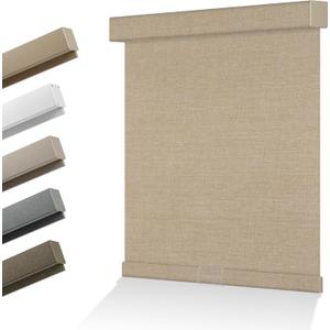 Blackout Linen Roller Shades for Windows Cordless Room Darkening Roller Blind Easy to Install with Cassette Valance Custom Window Shades for Home Office Living Room Beige, Custom Size