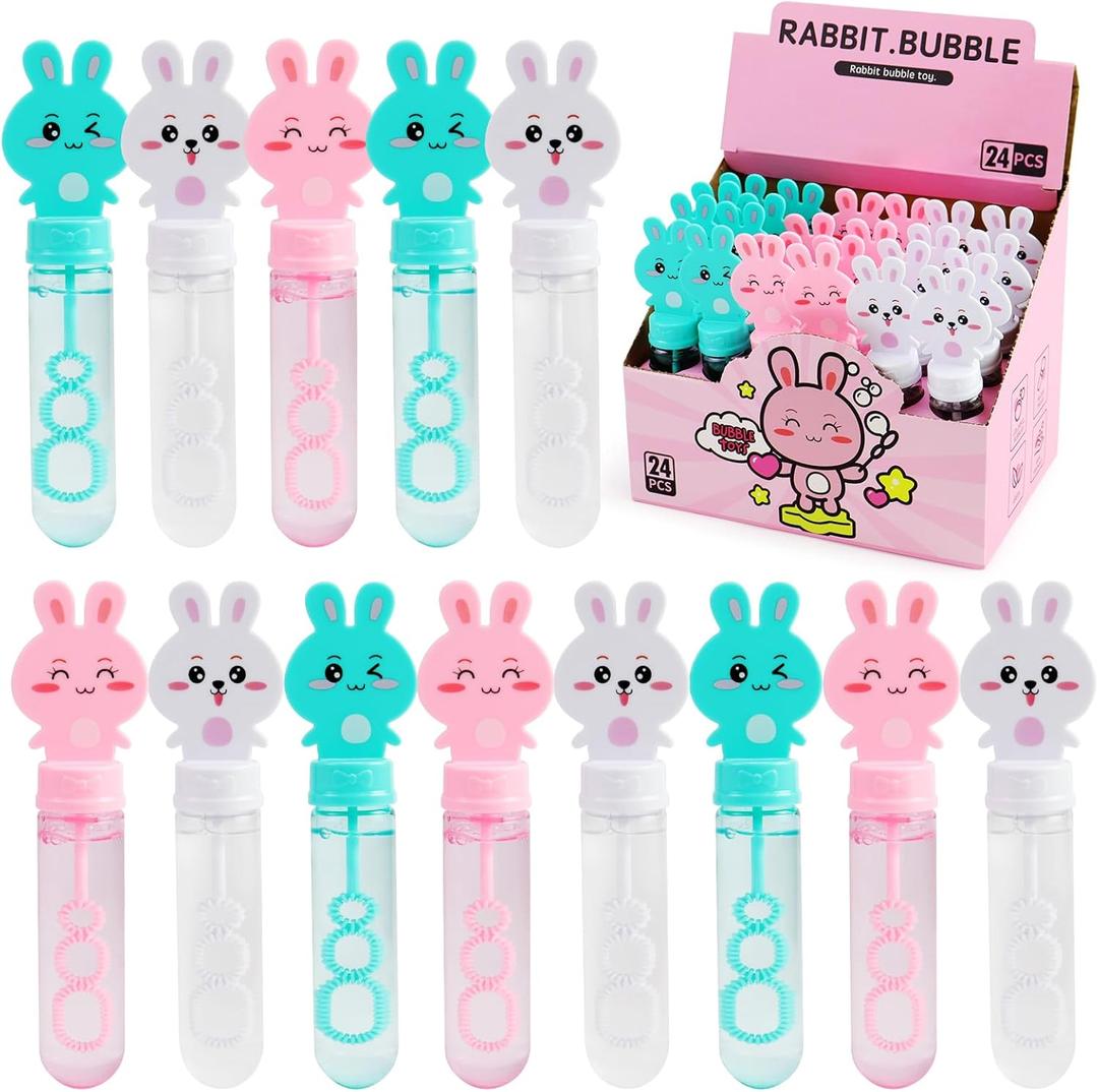 24 Pcs Easter Mini Bunny Bubble Wands in 3 Colors for Kids, Bulk Bubbles Party Favors Toys for Easter Basket Goodie Bag Stuffer, Wedding, Carnival Prizes, Themed Birthday Party Gifts Supplies