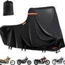 Motorcycle Cover Waterproof Outdoor,600D Heavy Duty Motorcycle Cover, Nano Silver Inner,5 Reflective Strips,2 Air Vents, Antenna Zipper for Softail Standard, Street Bob, Fat Boy(3XL 109"x44"x56" Black)