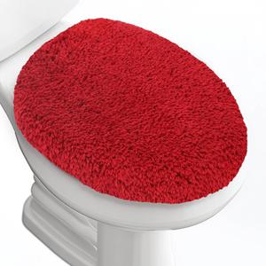 Luxury Soft Microfiber Toilet Lid Cover Machine Washable Solid Toilet Seat Cover 17.5" x 15" Adjustable Rubber Backing Fits Most 16-17.5" L x 14-16" W Round Oblong and Elongated Toilet Seat (Red)