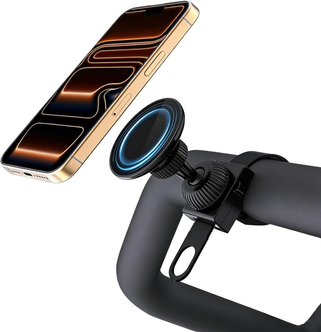 Vitog Gym Magnetic Phone Holder for MagSafe, 20X N52 Magnets, Strong Magnets Stable and Secure Phone Mount with Adjustable Strap, Phone Mount Clamp for Peloton Bike, Gym Equipment, Stroller, Treadmill