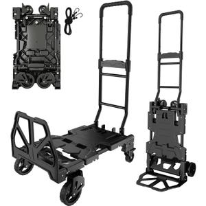 2 in 1 Folding Hand Dolly Cart with Wheels,300LBS Capacity Hand Truck Dolly with Retractable Handle, Collapsible Dolly Cart Suitable for Grocery, Shopping, and Transportation.