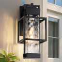 Outdoor Wall Lights Dusk to Dawn with Water Glass, Black Exterior Lighting Fixtures Waterproof Outdoor Sconce Lights with LED Bulbs, 15" H Large Outside Lights for House Porch Garage Patio (Black/D2D Sensor)