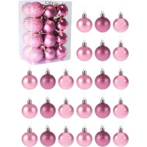 24 Mini Shatterproof Christmas Balls, 3cm/1.1'' Xmas Tree Ornaments Hanging Ball for Birthday Halloween Holiday Wedding Party Decorations, Pink