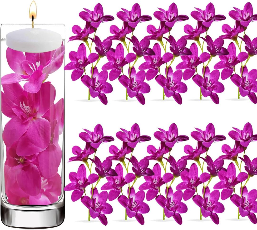 10 Pcs Artificial Flowers for Floating Candles Centerpiece Purple Orchid Faux Flower Vase Fillers for Birthday Wedding Dinning Table Party Home Bar Restaurant Decor (Onecolor)