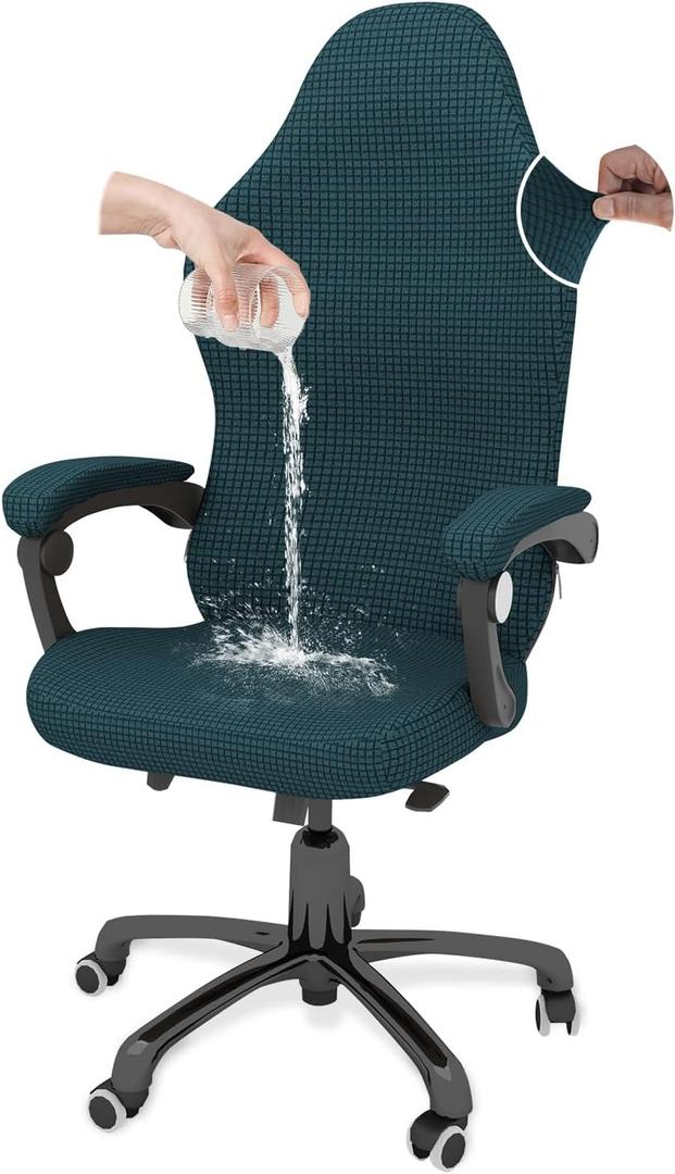 Gaming Chair Covers Game Chair Cover Waterproof Cat Scratch Proof, Stretch Gaming Chair Seat Covers with Armrest Breathable Anti-Scratch Protection for Reclining Rotating Game Chair - Dark Green