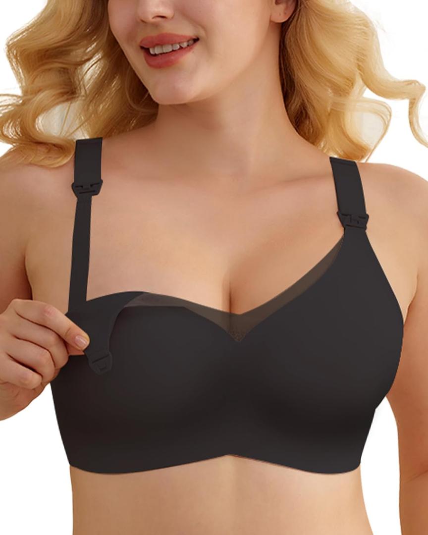 As Fairy Nursing Bras for Breastfeeding Mesh Lace Seamless Maternity Bra Pregnancy Sleep Wireless Bralette (3X-Large, Black)