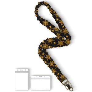 Lanyardio Stretchy Scrunchie Lanyard for ID Badges Keys, Cute Teacher Lanyard for Women with 2 Card Holders 19.6 Inch (Halloween Spider Web)