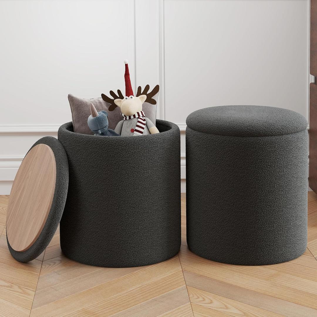 Ottoman Poufs with Storage, Set of 2 Soft Upholstered Vanity Stool,Multifunctional Ottomans Coffee Table Padded Seat Foot Rest for LivingBlack