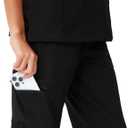 Scrubs for Women, V-Neck Scrubs Top & Cargo Pants with 10 Pockets (Black, XXL)