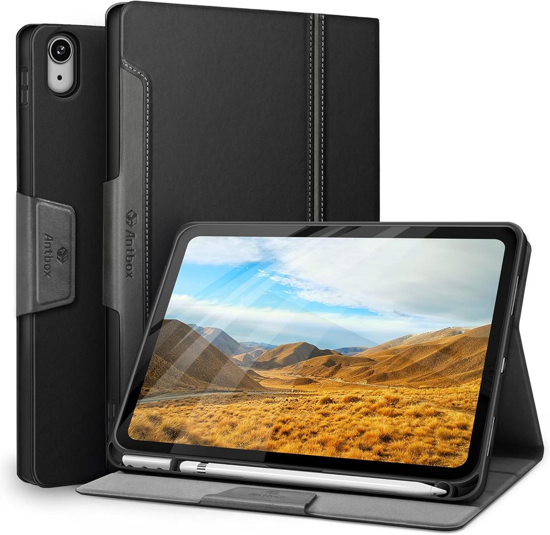 Antbox Case for iPad (A16) 11th Generation 11'' 2025/iPad 10th Generation 10.9'' 2022 with Built-in Pencil Holder Auto Sleep/Wake Function PU Leather Smart Cover (Black)