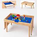 Roslim Lego Table for Toddlers, 2-in-1 Wooden Activity Kids Desk – Flip-Open Design for Everyday Writing & Drawing, Converts to Building Block Table with Storage, Gift for Boys Girls, Oak, 17.1"D x 35.4"W x 19.8"H