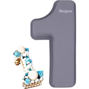 Meajore 3D Large Number Cake Mould,Silicone Baking Letter Ectangle Novel Cake Tins for Birthday Festival and Relationship Marry Anniversary Wedding Party,10 inch Number of 1