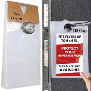 TidyFriend Plastic Door Hanger Bags 6 x 9 (100 Pack), Clear Door Hanger Bags Protect Flyers, Brochures, Printed Materials - Waterproof and Secure for Outdoor Use