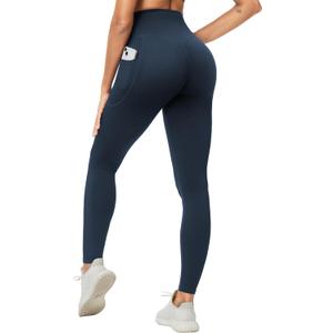 THE GYM PEOPLE Women's Scrunch Butt Lifting Yoga Pants High Waisted Stretch Athletic Workout Leggings with Pockets Navy Blue, Size S
