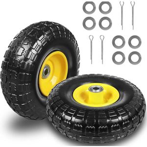 10 Inch Solid Rubber Dolly Tire Wheels, 4.10/3.50-4" Tire and Wheel Flat Free for Garden Carts, 5/8" Bearings, 2.1" Offset Hub for Hand Truck, Gorilla Cart, Wheelbarrow Metal (2 Packs)