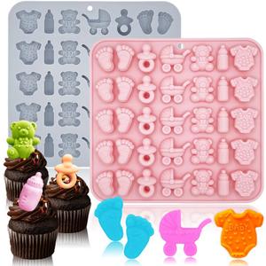 2 Pack Baby Shower Molds Silicone, 35 Cavity Baby Feet Molds with 3D Bottle Pacifier Onesie Carriage Bear Patterns for Baby Shower Party, Birthday, Candy, Chocolate, Cake Decorations Cupcake Topper