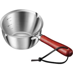 Butter Warmer Pot Stainless Steel Milk Warmer with Wooden Handle for Seafood, Mini Butter Melting Pots Small Saucepan with Dual Pour Spouts, Chocolate Melting Pots, 300ml