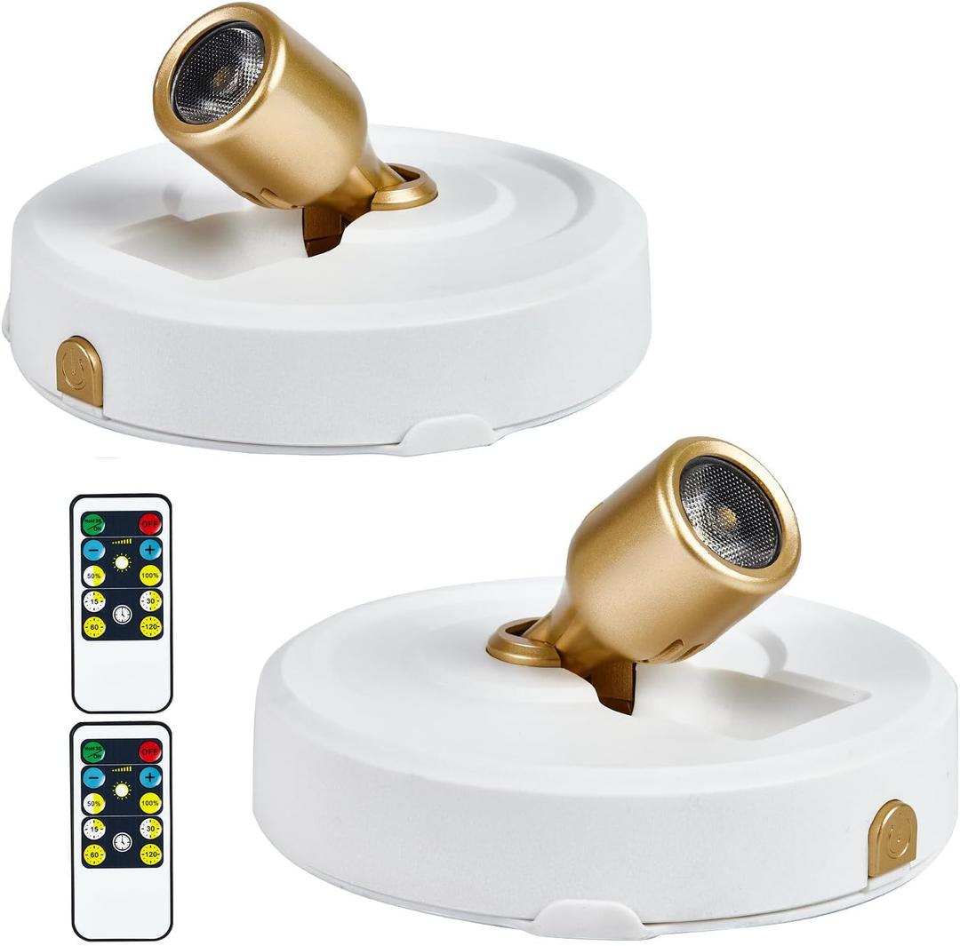Wireless Spotlight Battery Operated with Remote Control, 2-Pack Under Cabinet Closet Light with Timer Function for Under Counter, Shelf, Bookcase, Cabinet, Paintings, Pictures, Accent