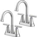 Bathroom Faucets for Sink 3 Hole, Hurran 4 inch Brushed Nickel Bathroom Sink Faucet with Pop-up Drain and Supply Hoses, Stainless Steel Lead-Free Centerset Faucet for Vanity RV, 2 Pack
