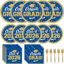 Blue and Gold Graduation Decorations 2026,200Pcs Blue Graduation Plates and Napkins,Forks for Graduation Party Decorations, Class of 2026 Graduation Party Supplies,Serve 50