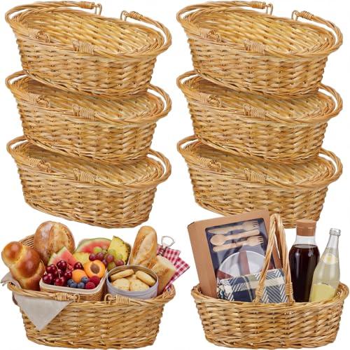 Sintuff 6 Pcs Small Wicker Picnic Basket with Handle 12.6 x 8.27 x 3.15 Inches Oval Willow Woven Braided Gifts Basket for Fruit Bread Snack Garden Wedding Harvest Gathering Party Storage Decor