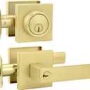 goldenwarm Exterior Door Lock Set Gold Front Door Lock Set, Heavy Duty Zinc-alloyed Front Door Handle and Deadbolt Set (1 Pack)