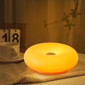 Donut Table Lamp,Creative Orange Donut Atmosphere Lamps with Plastic Shade,Retro-Modern Table Light,3-Color Dimmable Nightstand Lamp for Bedroom and Desk, Aesthetic Home Decor & Gifts (Orange)