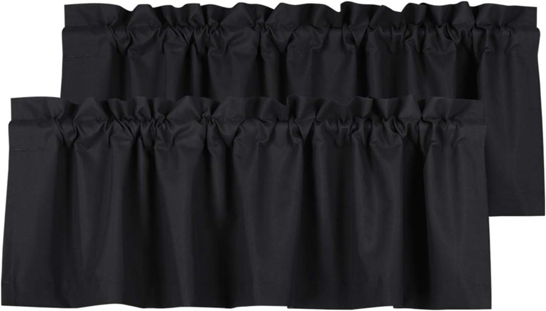 Valea Home Blackout Valance Curtains Waterproof Soft Rod Pocket Valance for Kitchen and Bathroom Window Room Darkening Valances for Bedroom, 2 Panels, 52 inch x 18 inch, Black