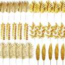 30PCS Artificial Plants Yellow Leaves Mixed Tropical Palm Leaf Fake Yellow Plant Bush Grass Fern Bushes Faux Shrubs Greenery for Party Wedding Decorations Beach Birthday Luau Party Decor