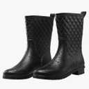 Petrass Women Rain Boots Black Waterproof Mid Calf Lightweight Cute Booties Fashion Out Work Comfortable Garden Shoes 8