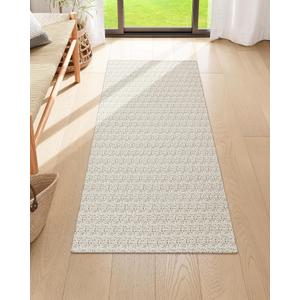 Collive Runners for Hallway, 2x5 Non Slip Kitchen Runner Rug Boho Laundry Room Rug Washable, Tan Farmhouse Entryway Rug Hand-Woven Cotton Carpet for Bedroom Bathroom (Natural)