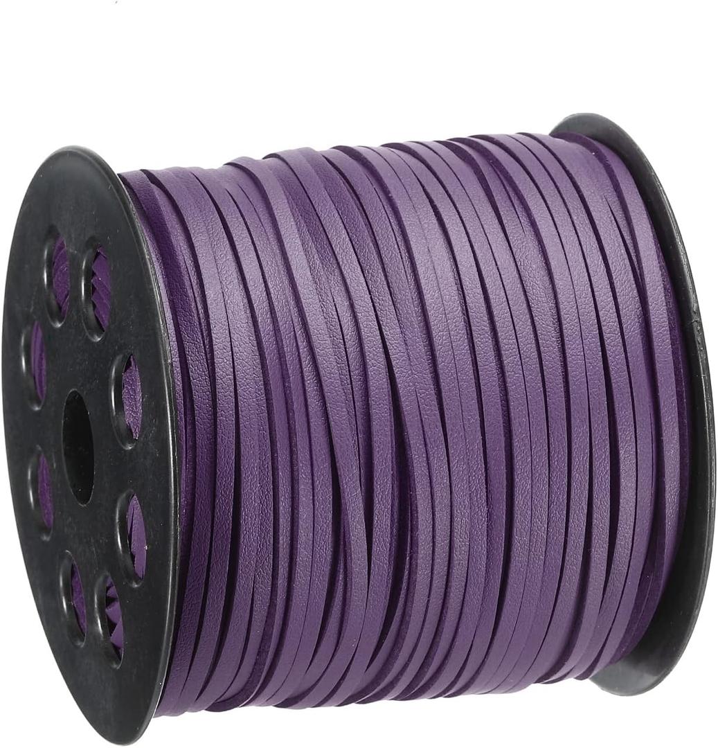 uxcell Leather Cord, 98.42 Yards 2.6mm Flat Suede String Strip for Purse Handbag Shoelace DIY Crafts Bracelet Making, Purple 1 Roll