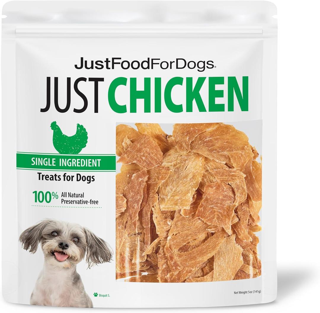 JustFoodForDogs Healthy Dog Treats, Single-Ingredient, Chicken Breast, 5 oz (EXP 10/24/26)