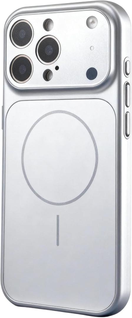 Designed Magnetic Series for iPhone 15 Pro Max Case,[Compatible with MagSafe][Tempered Glass Camera Lens Protection],Luxury Matte Military Grade Drop Protective Hard PC Shockproof Cover, Silver
