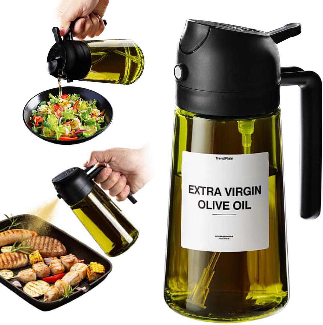 TrendPlain - Original 16oz/470ml Olive Oil Dispenser Bottle for Kitchen Gadgets and Air Fryer Accessories - Olive Oil Sprayer for Cooking w/Stickers (Light Blockage) - Black
