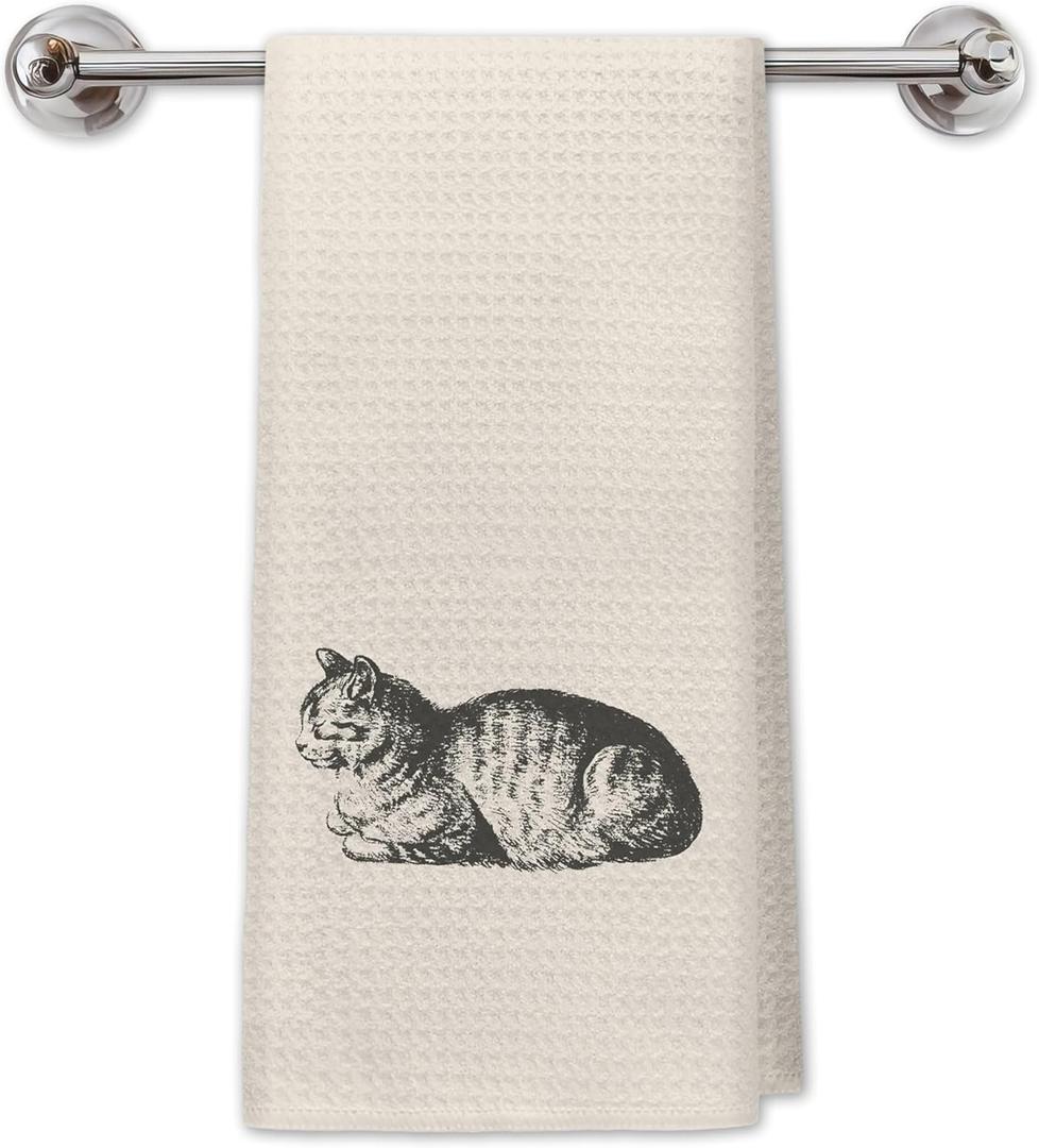 Retro Cat Dish Kitchen Towels, Cat Gifts for Cats Lovers Women, Cats Decorative Hand Towels for Bathroom, 16x24 Inch