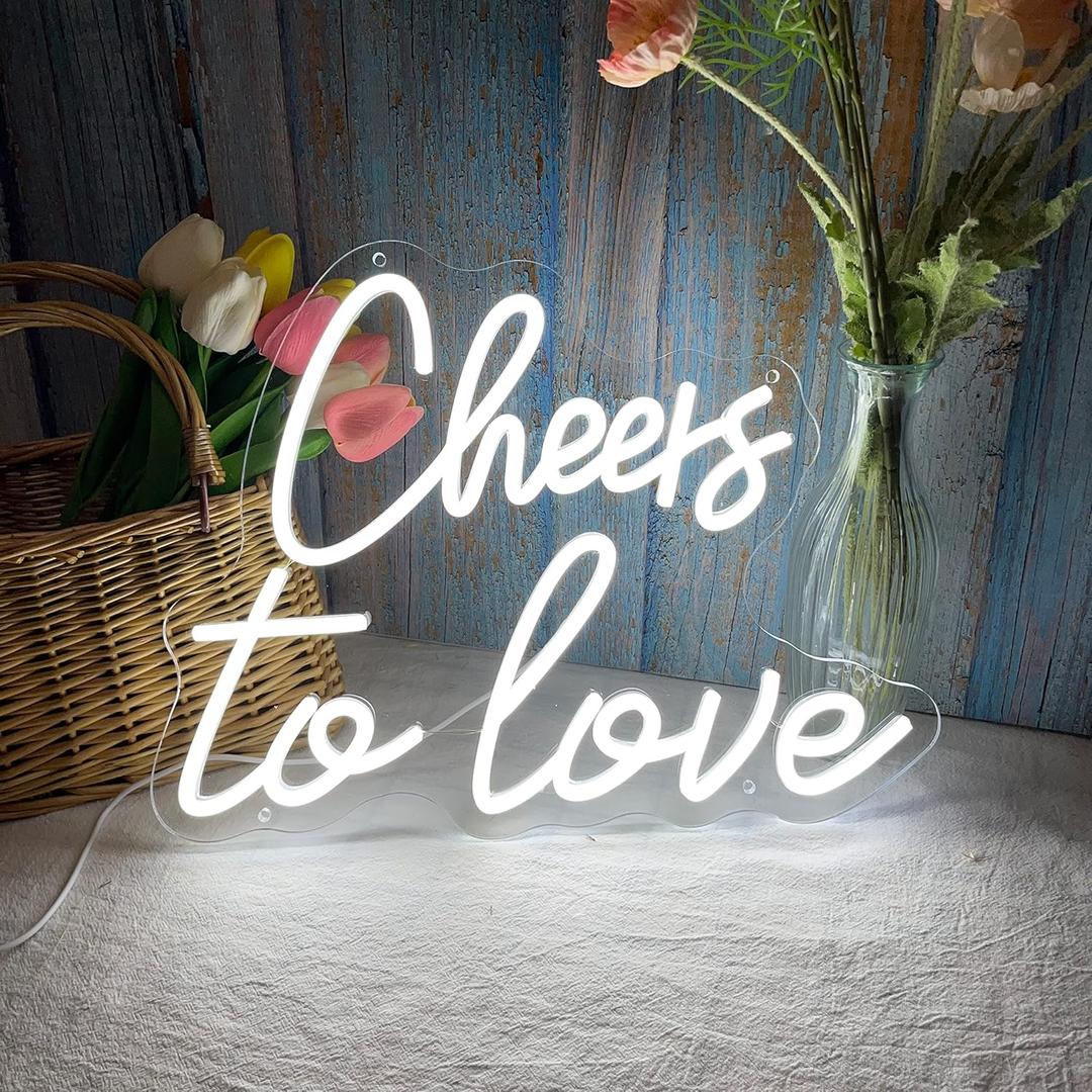 Cheers to Love Neon Sign for Wall Decor, Cheers to Love Led Sign with USB Supply for Bedroom Birthday Wedding DecorWhite Led Signs 15.7x11.8 Inch