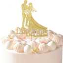 2 x Wedding Mr & Mrs Cake Toppers Picks -10Sheets Golden Glitter Bride and Groom Cake Toppers Custom Wedding Cupcake Toppers Funny Bride and Groom Anniversary Party Cake Decoration Supplies (golden)